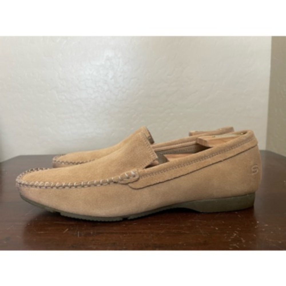 Skechers Mens Loafers Shoes Beige Leather Slip-On Moc Toe Us 9.5